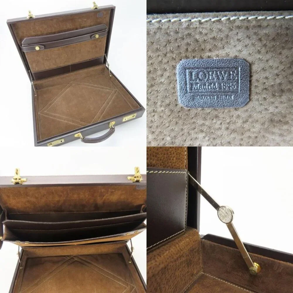 Loewe Business Bag Leather Brown Beige Gold Hardware Attache Case Hard